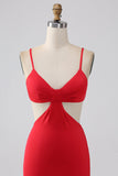 Tirantes finos Vestido de fiesta rojo sin espalda de sirena