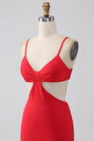 Tirantes finos Vestido de fiesta rojo sin espalda de sirena
