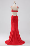 Tirantes finos Vestido de fiesta rojo sin espalda de sirena