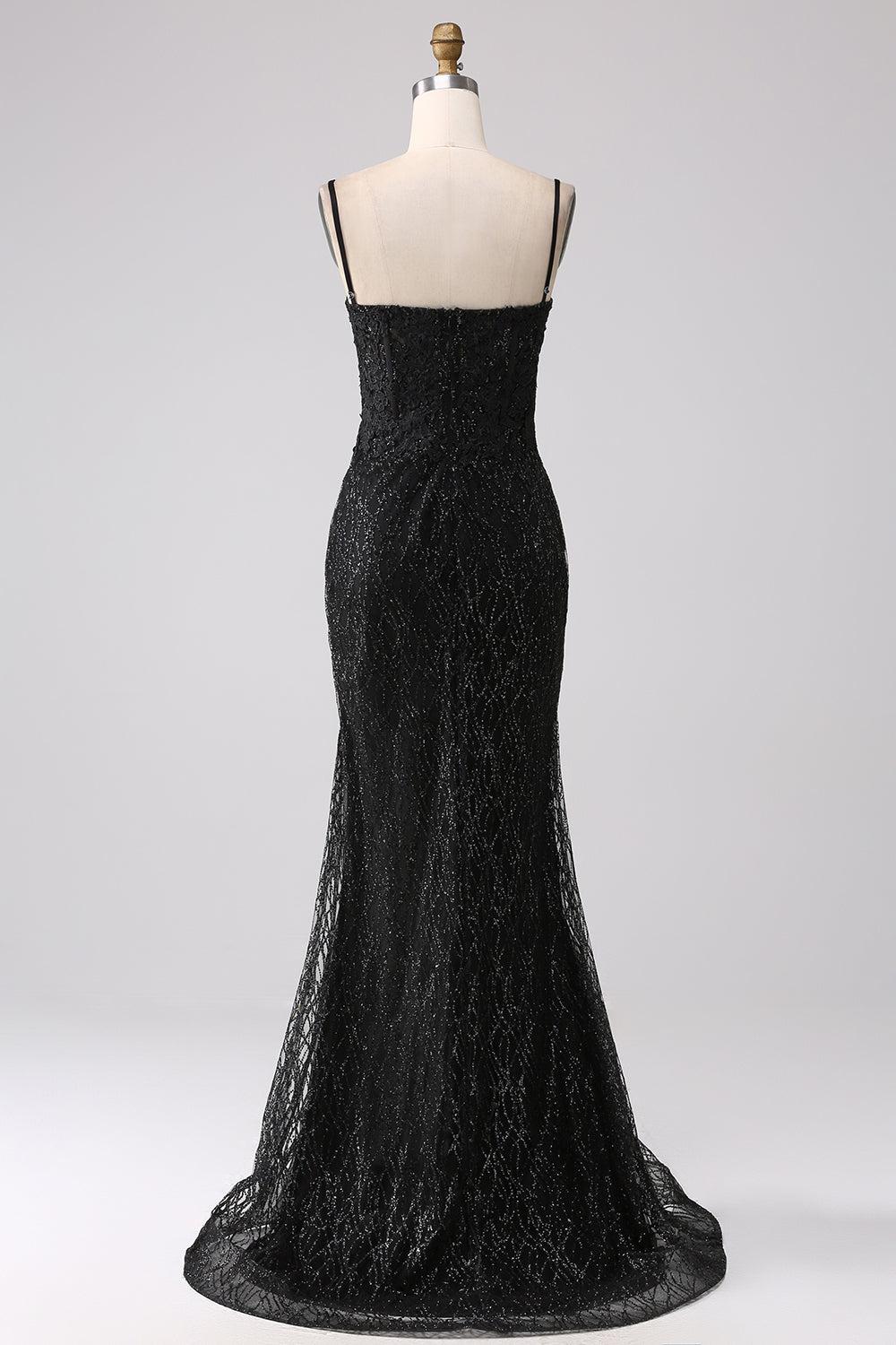 Vestido de fiesta largo de hombros fríos de sirena negro con abertura