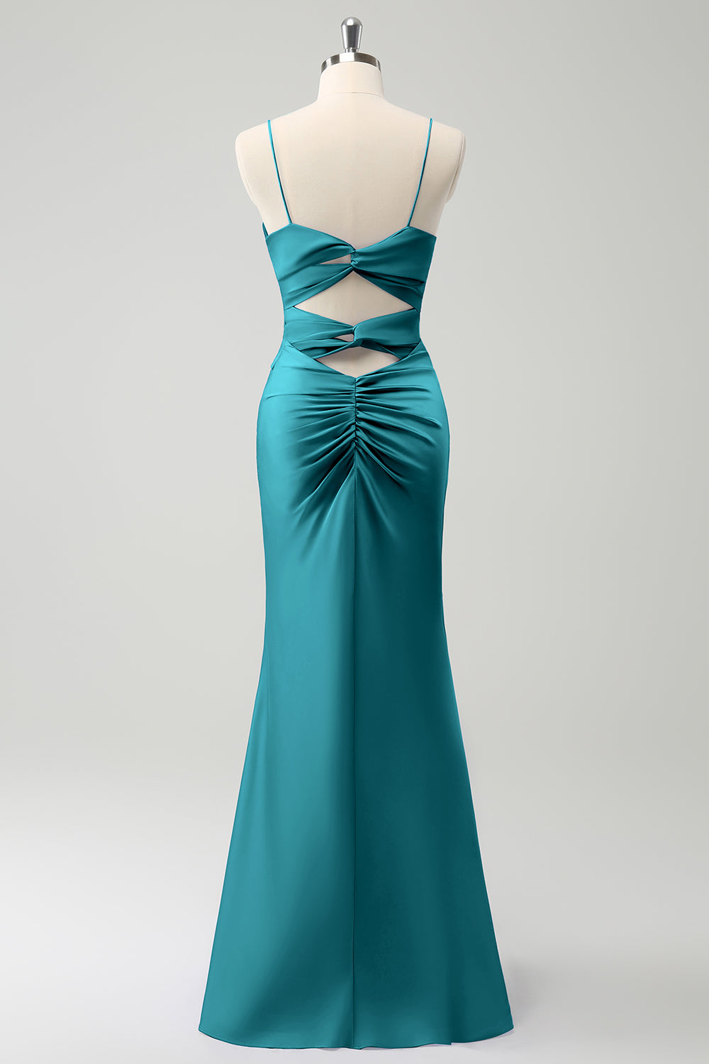 Vestido de dama de honor con tirantes de espagueti de sirena pavo real hueco en la parte delantera
