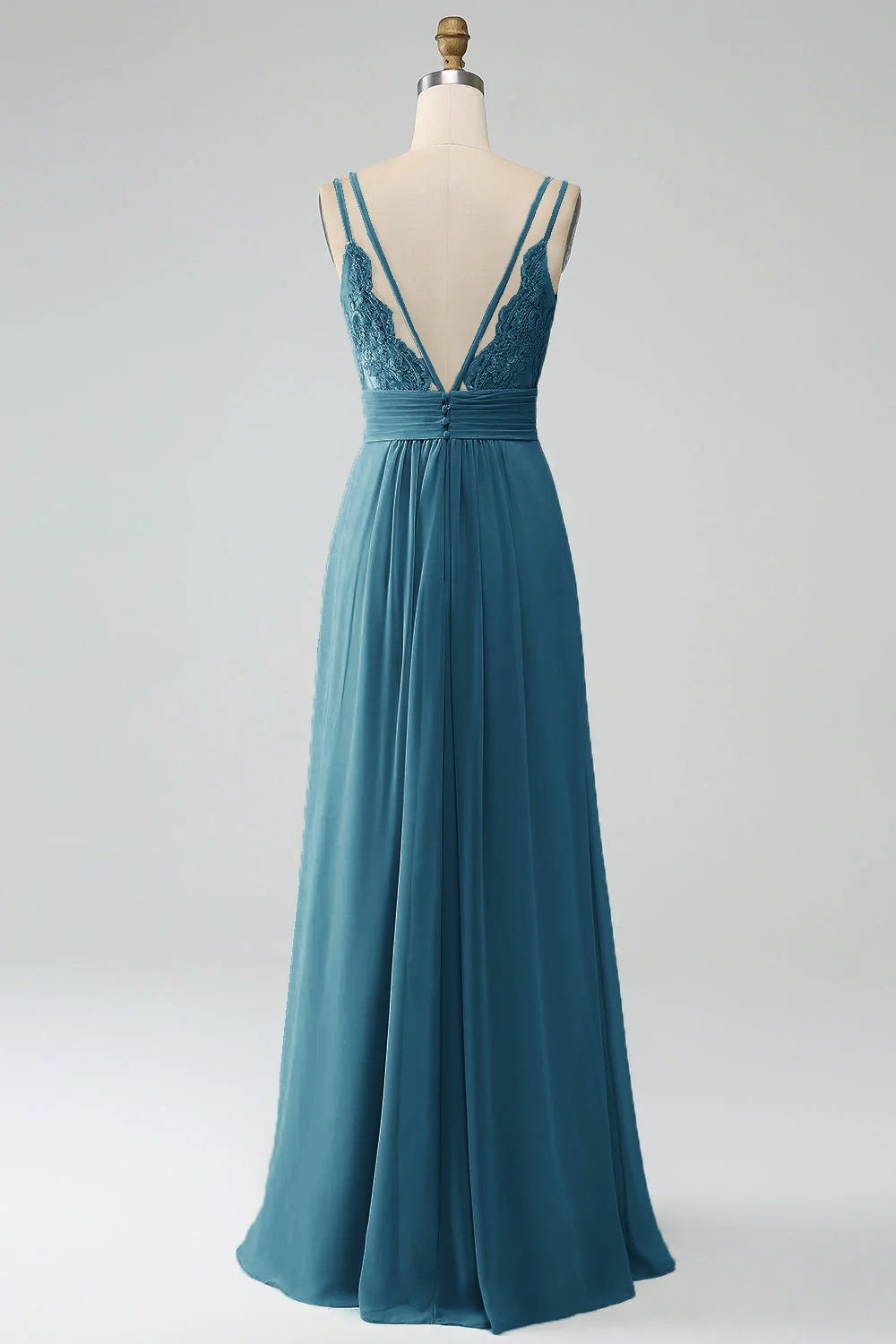 Lila A-Line Spaghetti Trapes Plisado Gasa Largo Vestido De Dama De Honor