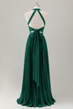 Vestido de dama de honor largo halter azul grisáceo con abertura