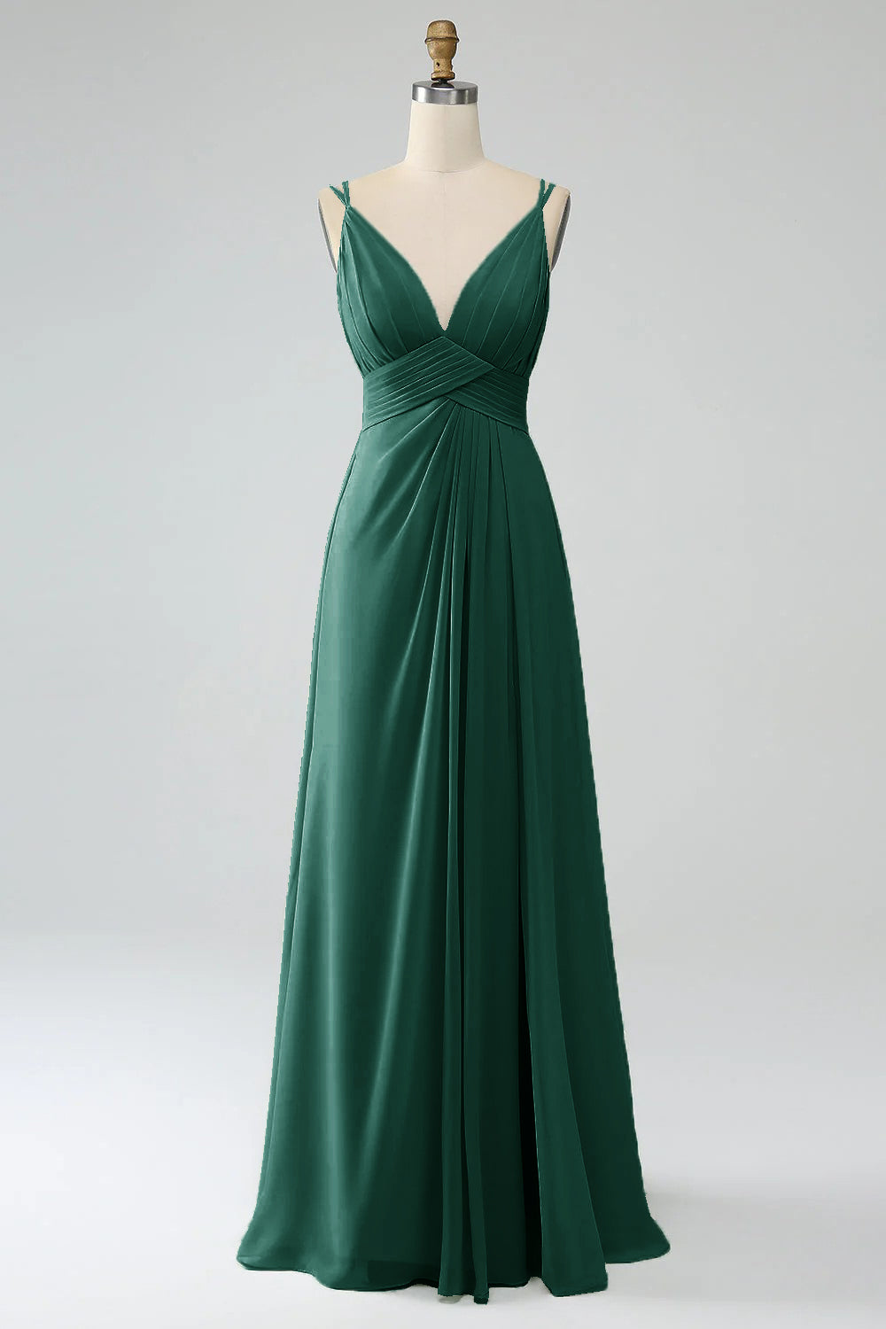Lila A-Line Spaghetti Trapes Plisado Gasa Largo Vestido De Dama De Honor
