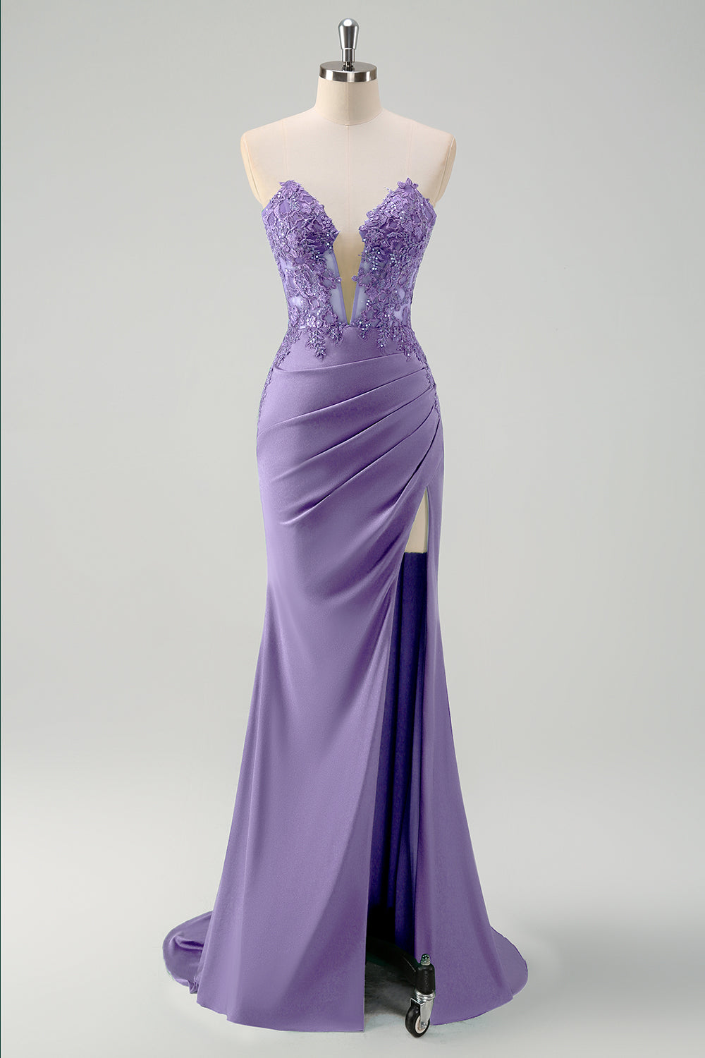 Vestido largo de fiesta con corsé sin tirantes de sirena verde brillante con abertura