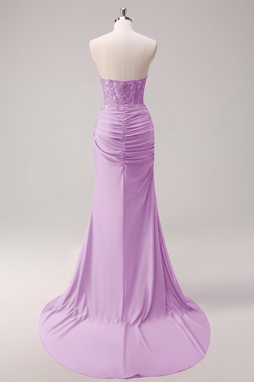 Corsé Fucsia Sirena Strapless Corsé Fruncido Vestido de Fiesta Largo con Abertura