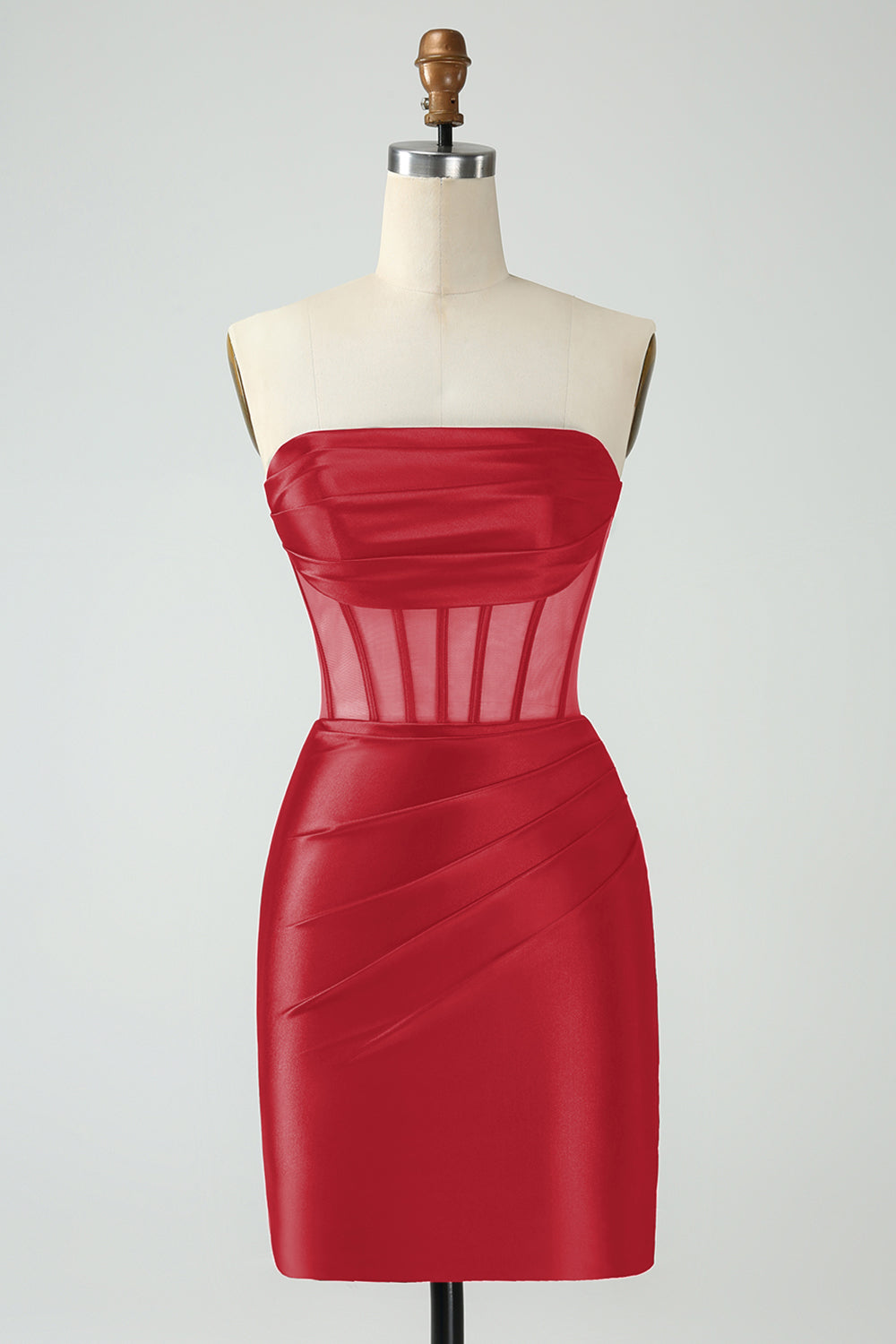Vestido de cóctel corto ajustado sin tirantes con corsé verde oscuro