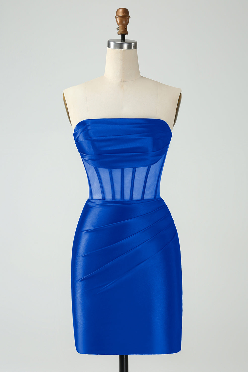 Vestido de cóctel corto ajustado sin tirantes con corsé verde oscuro
