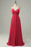 Tirantes de Espagueti Vestido de Dama de Honor Sin Mangas Rojo