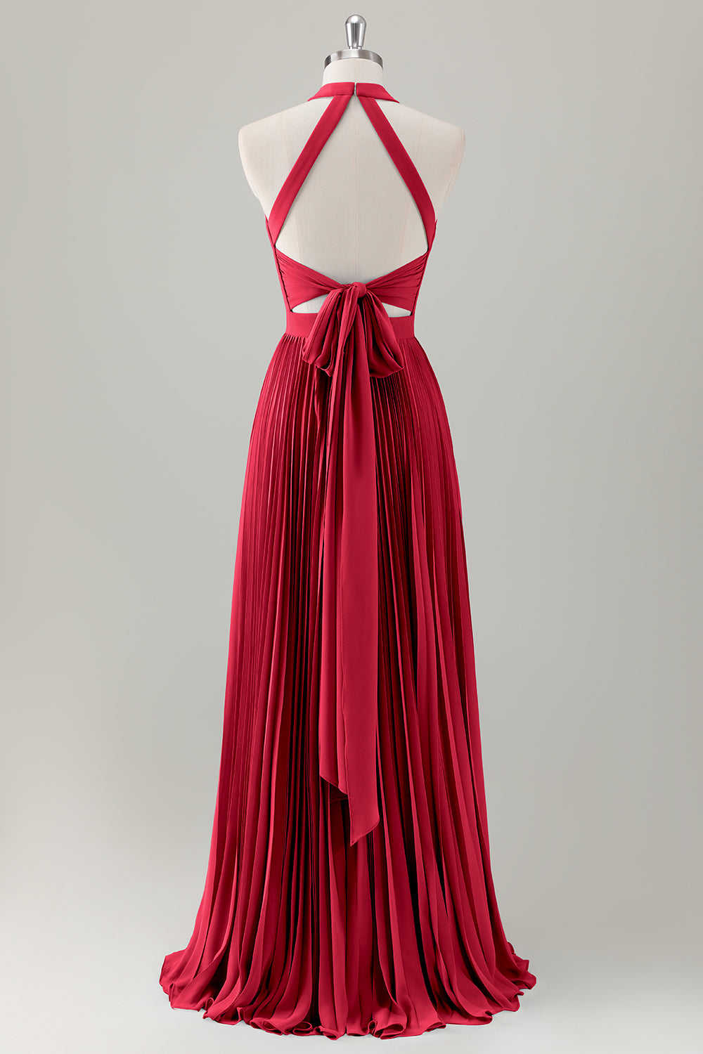 Vestido de dama de honor largo halter azul grisáceo con abertura