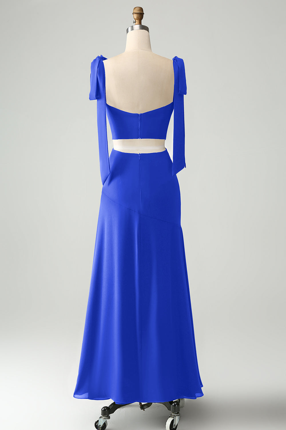 Pavo real A Line Spaghetti Straps Vestido de invitada de boda hasta el suelo con abertura