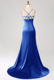 Vestido de fiesta de satén con tirantes de espagueti de sirena rosa polvorienta con plisado