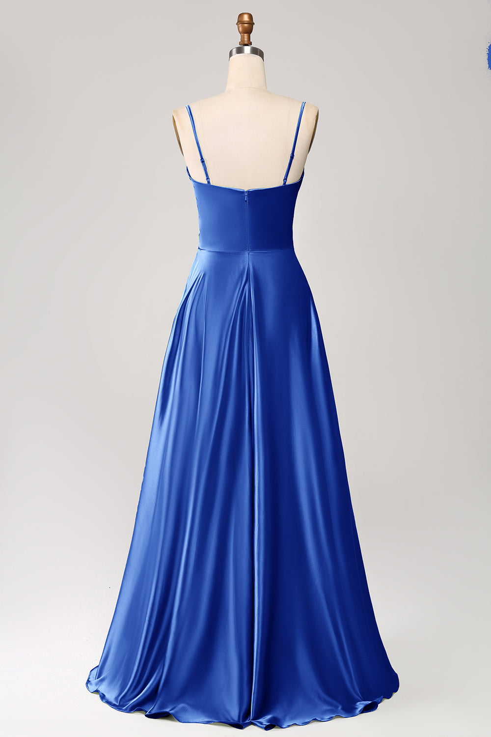 Azul polvoriento Una línea Cuello Capucha Satén Vestido Largo De Fiesta Con Plisado