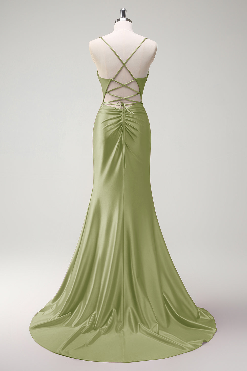 Tirantes de espagueti de sirena fucsia brillante Corsé de cuentas Vestido de fiesta largo de satén con abertura