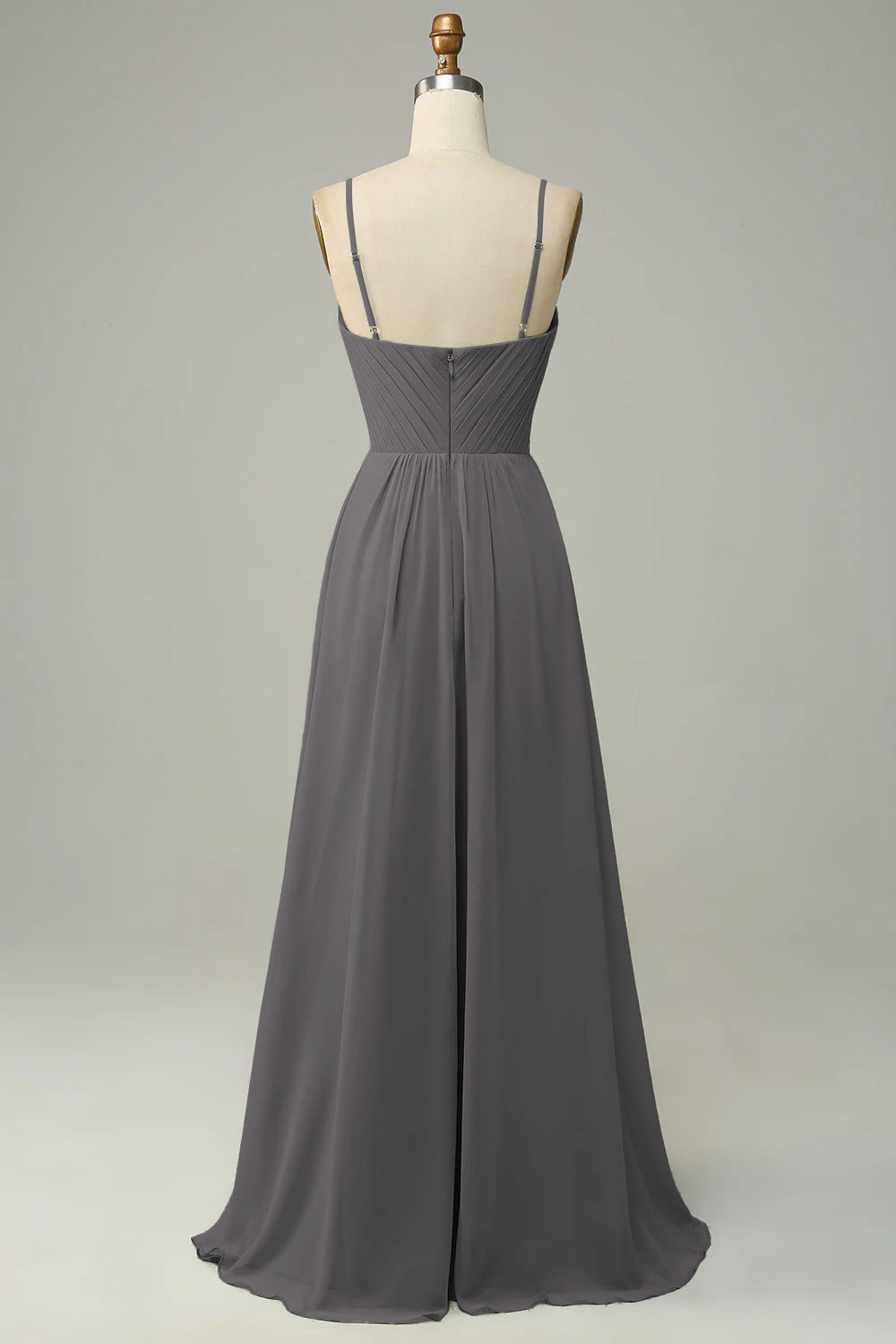 Tirantes de Espagueti Vestido de Dama de Honor Sin Mangas Gris acero