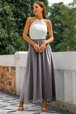 Vestido largo con espalda abierta gris