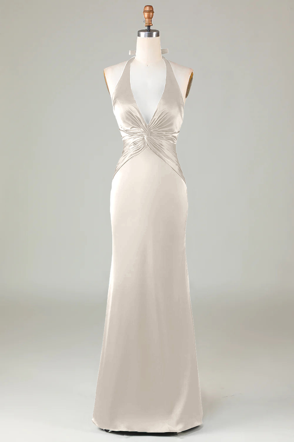 Mermaid Halter Vestido de dama de honor Azul Polvoriento