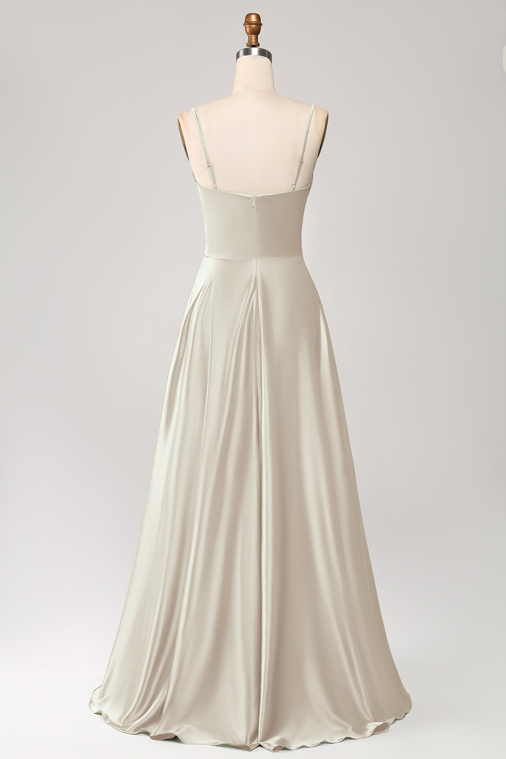 Azul polvoriento Una línea Cuello Capucha Satén Vestido Largo De Fiesta Con Plisado