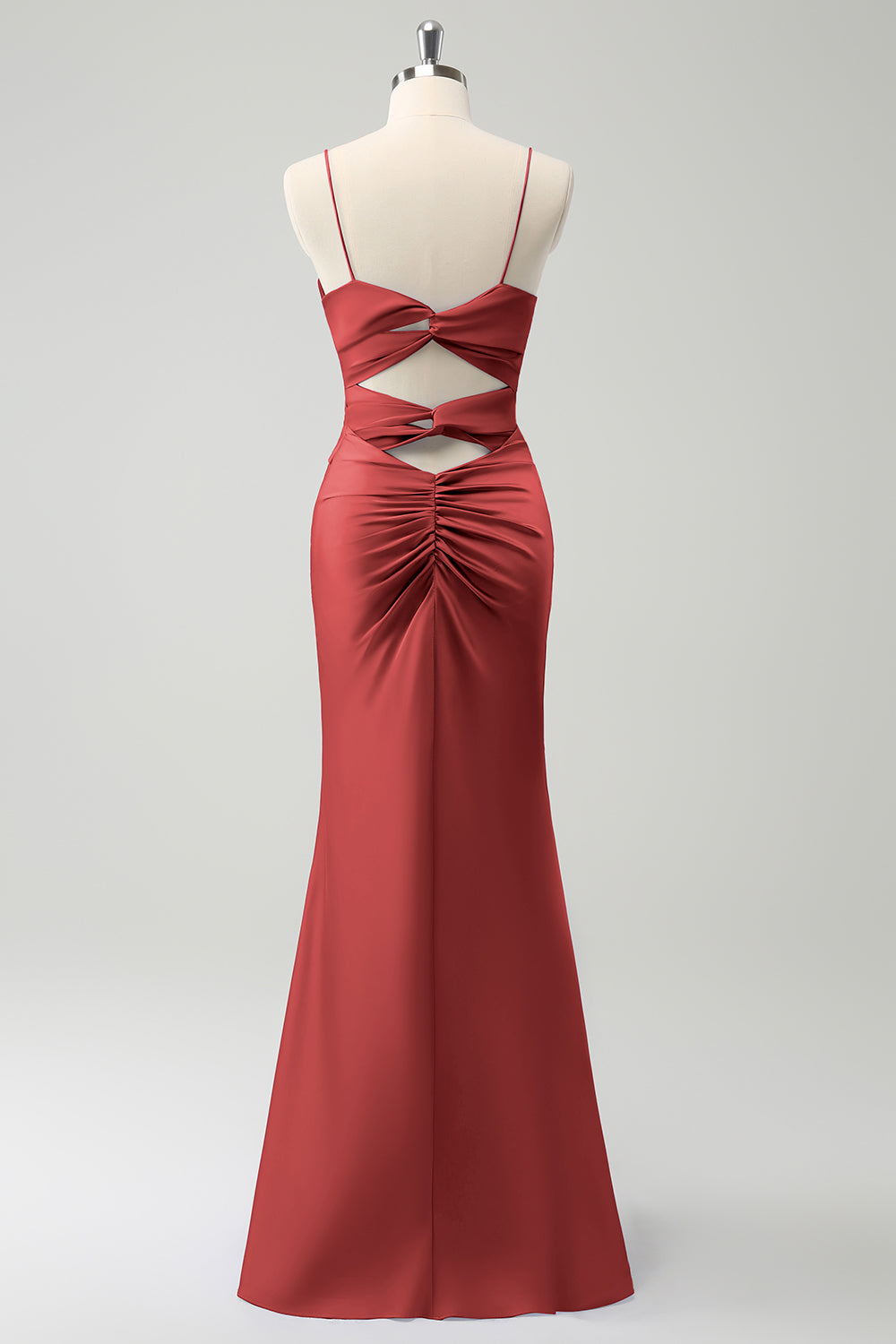 Vestido de dama de honor con tirantes de espagueti de sirena pavo real hueco en la parte delantera