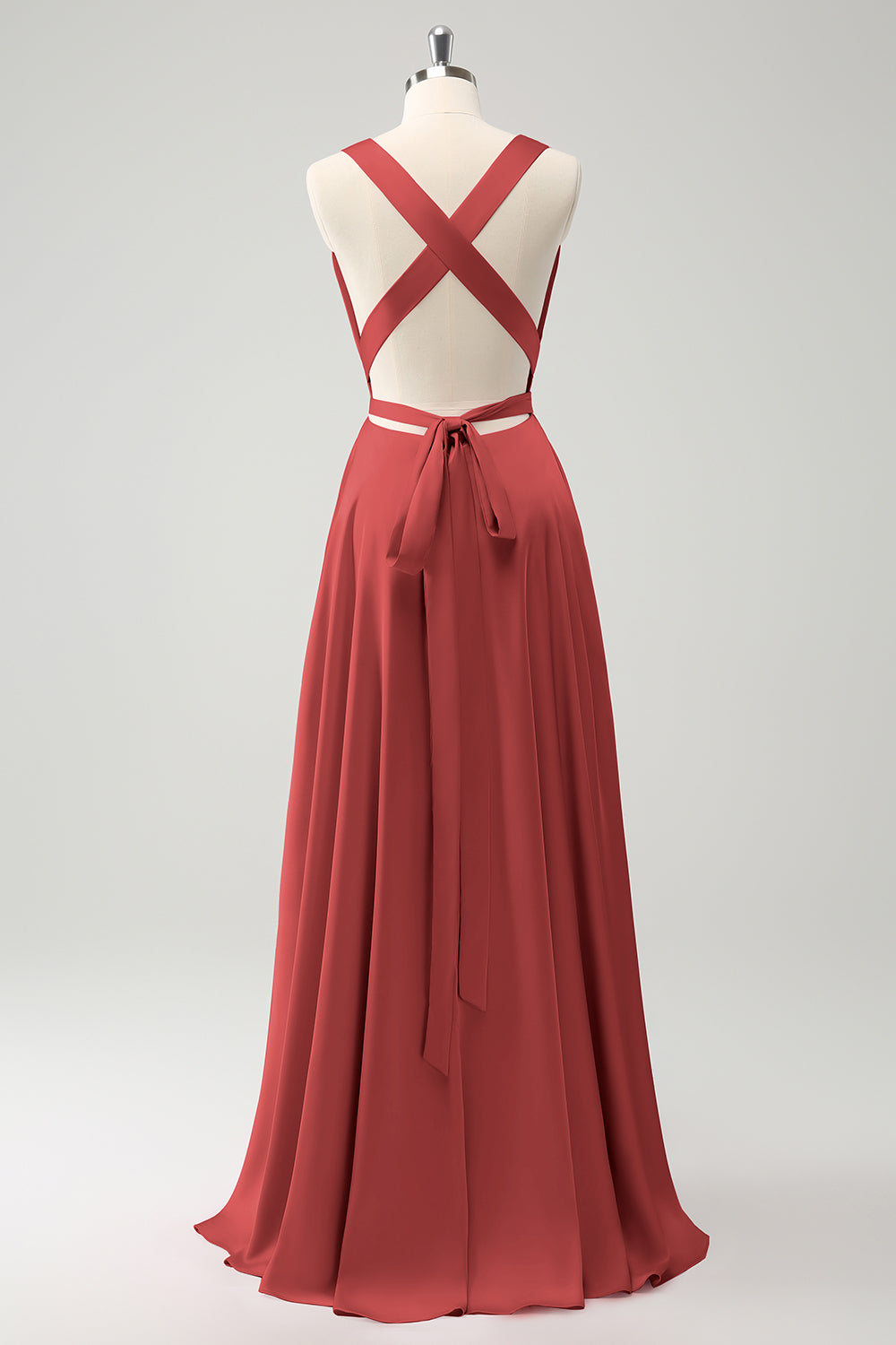 Vestido de dama de honor azul real A Line con espalda sin espalda y abertura