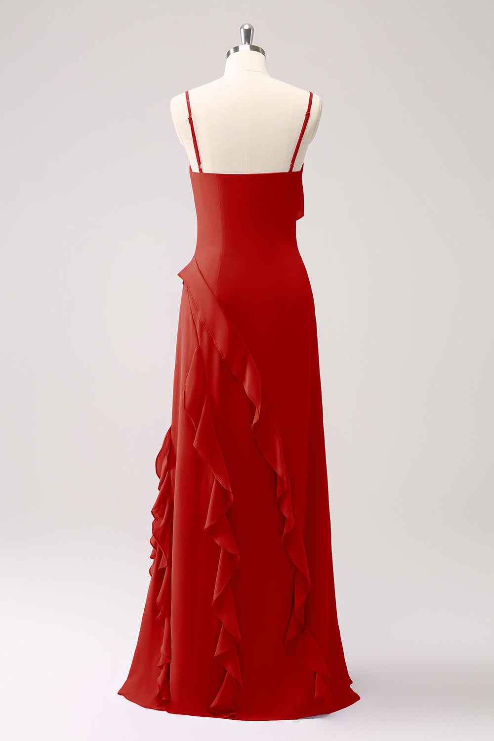 Eucalipto Volantes Tirantes de Espagueti Vestido largo de dama de honor de gasa con abertura