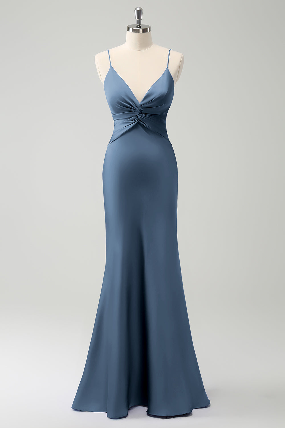 Vestido de dama de honor con tirantes de espagueti de sirena pavo real hueco en la parte delantera
