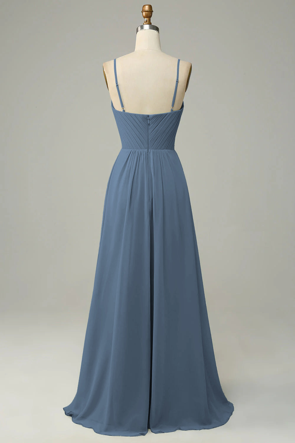 Tirantes de Espagueti Vestido de Dama de Honor Sin Mangas Gris acero