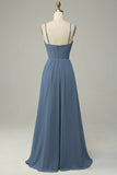 Tirantes de Espagueti Vestido de Dama de Honor Sin Mangas Gris acero