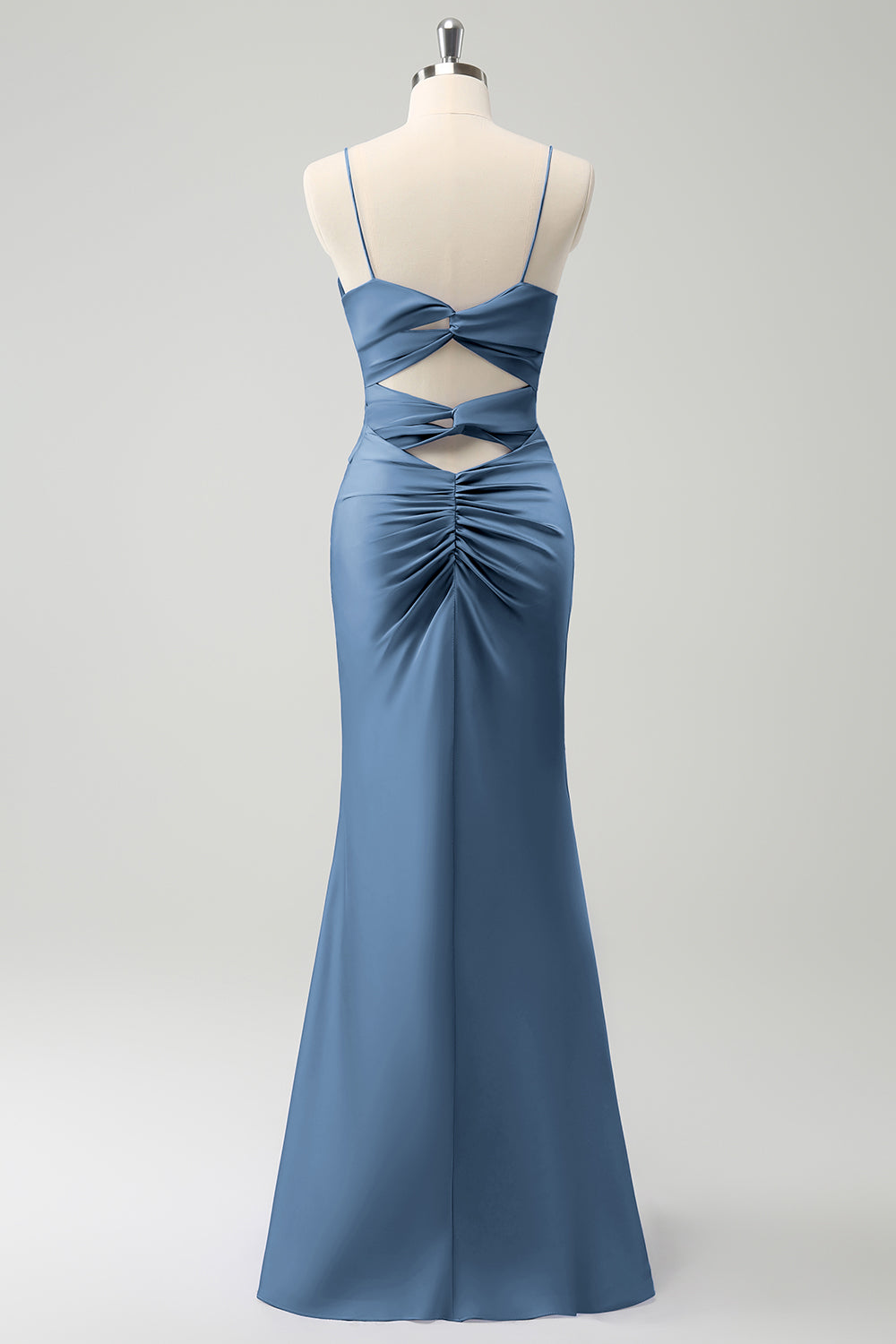 Vestido de dama de honor con tirantes de espagueti de sirena pavo real hueco en la parte delantera