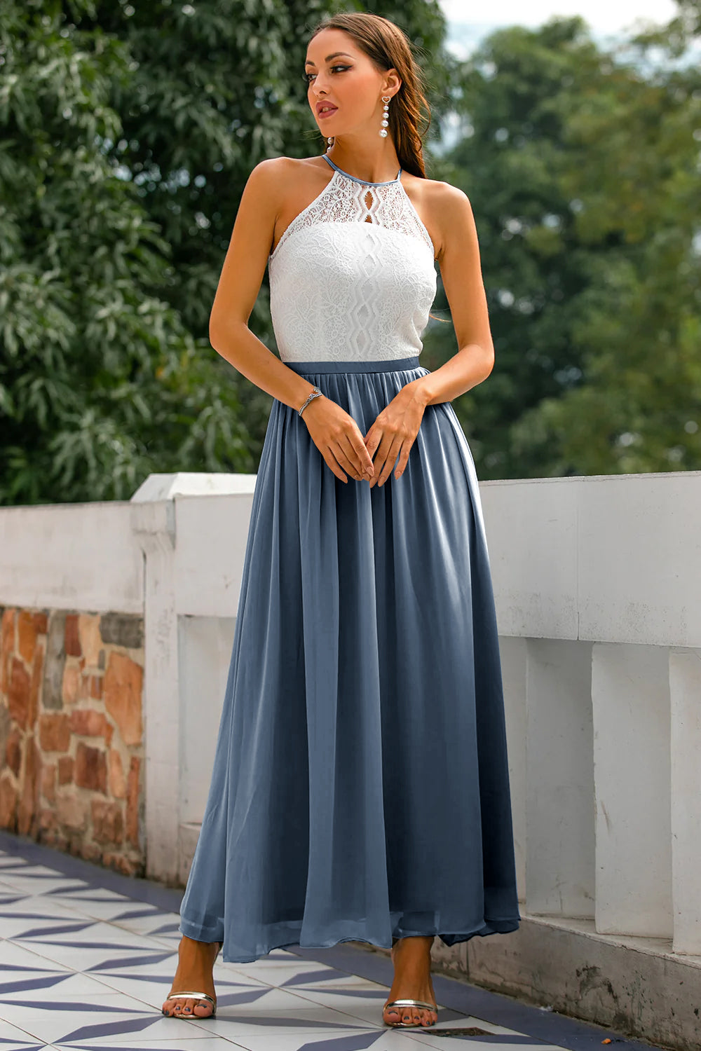 Vestido largo con espalda abierta Azul cielo