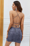 Tirantes de Espagueti Gris Vestido de Cocktail Con Apliques