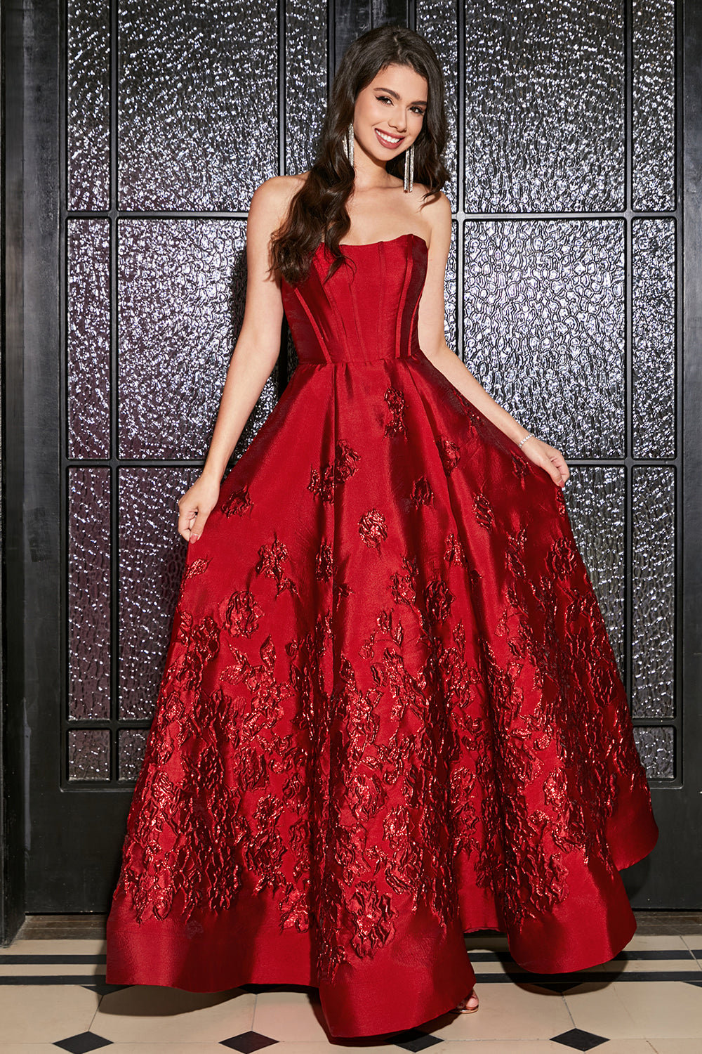 Princesa Línea A Sin Tirantes Corsé Rojo Oscuro Vestido Largo De Fiesta Con Accesorio