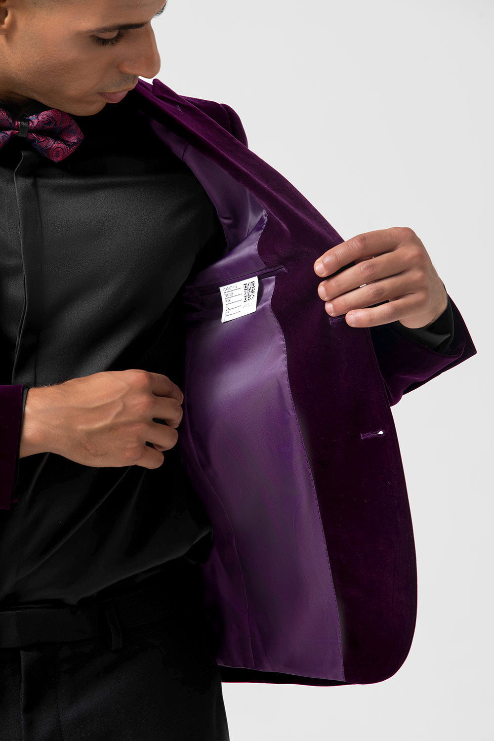 Blazer hombre violeta oscuro solapa pico un botón terciopelo