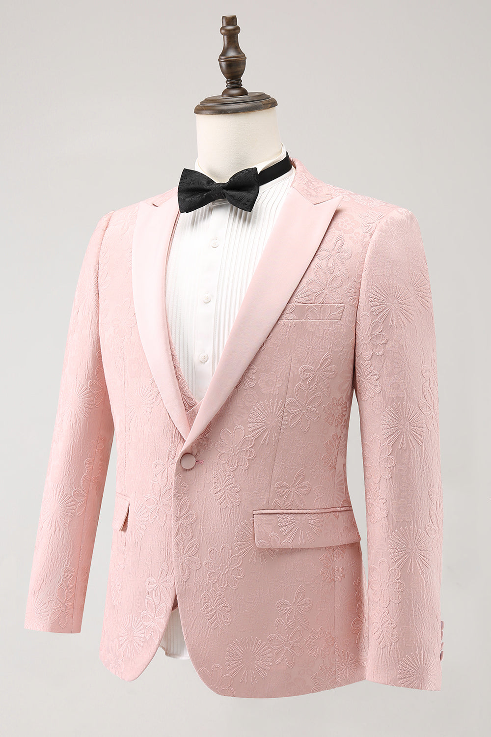 Trajes de fiesta para hombre de 3 piezas de jacquard con solapa de pico de color rosa claro