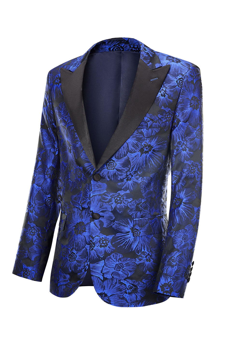 Solapa de Pico Jacquard Azul Real Un Solo Pecho Traje de Fiesta