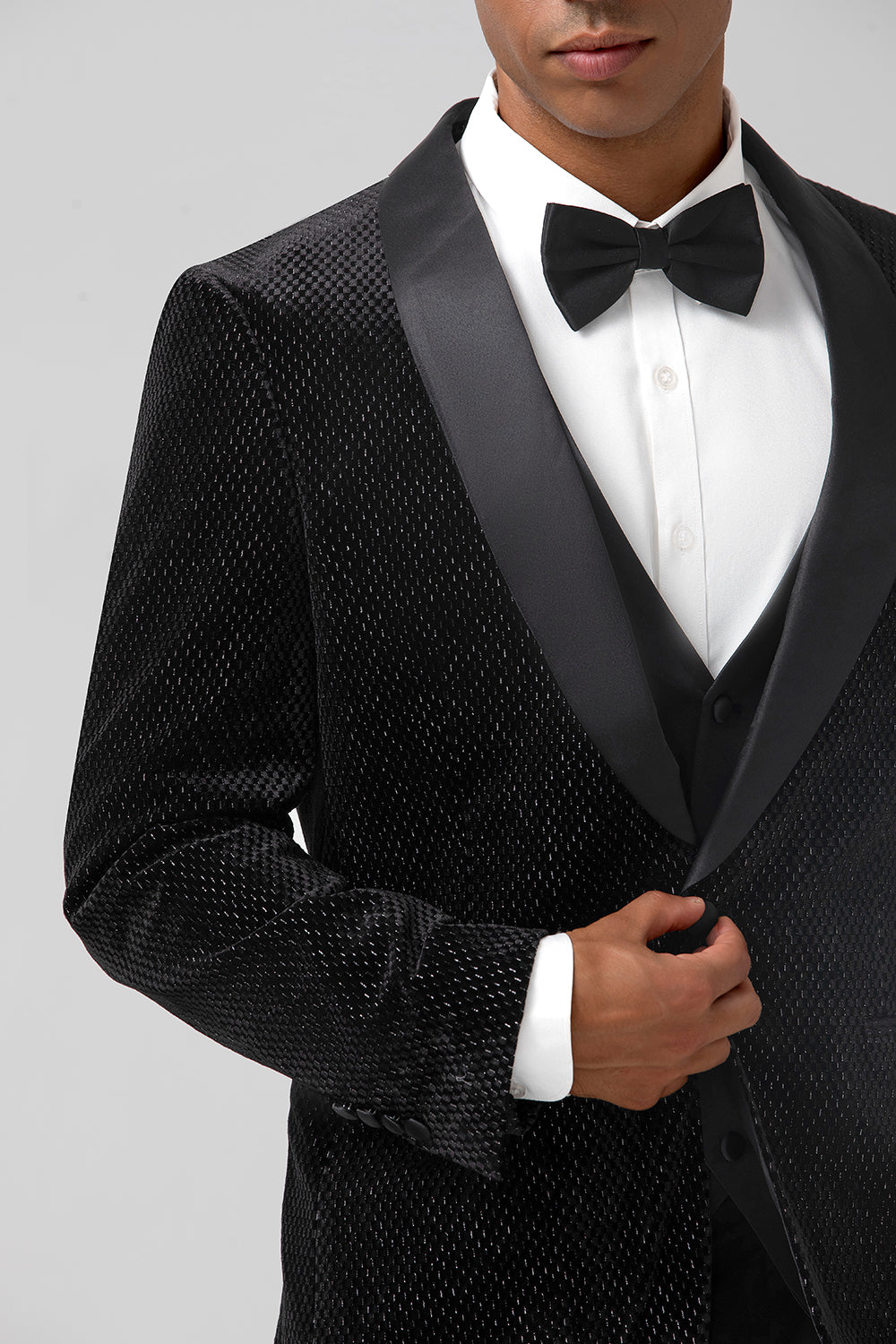 Trajes de boda para hombre negros de 3 piezas con solapa de un botón