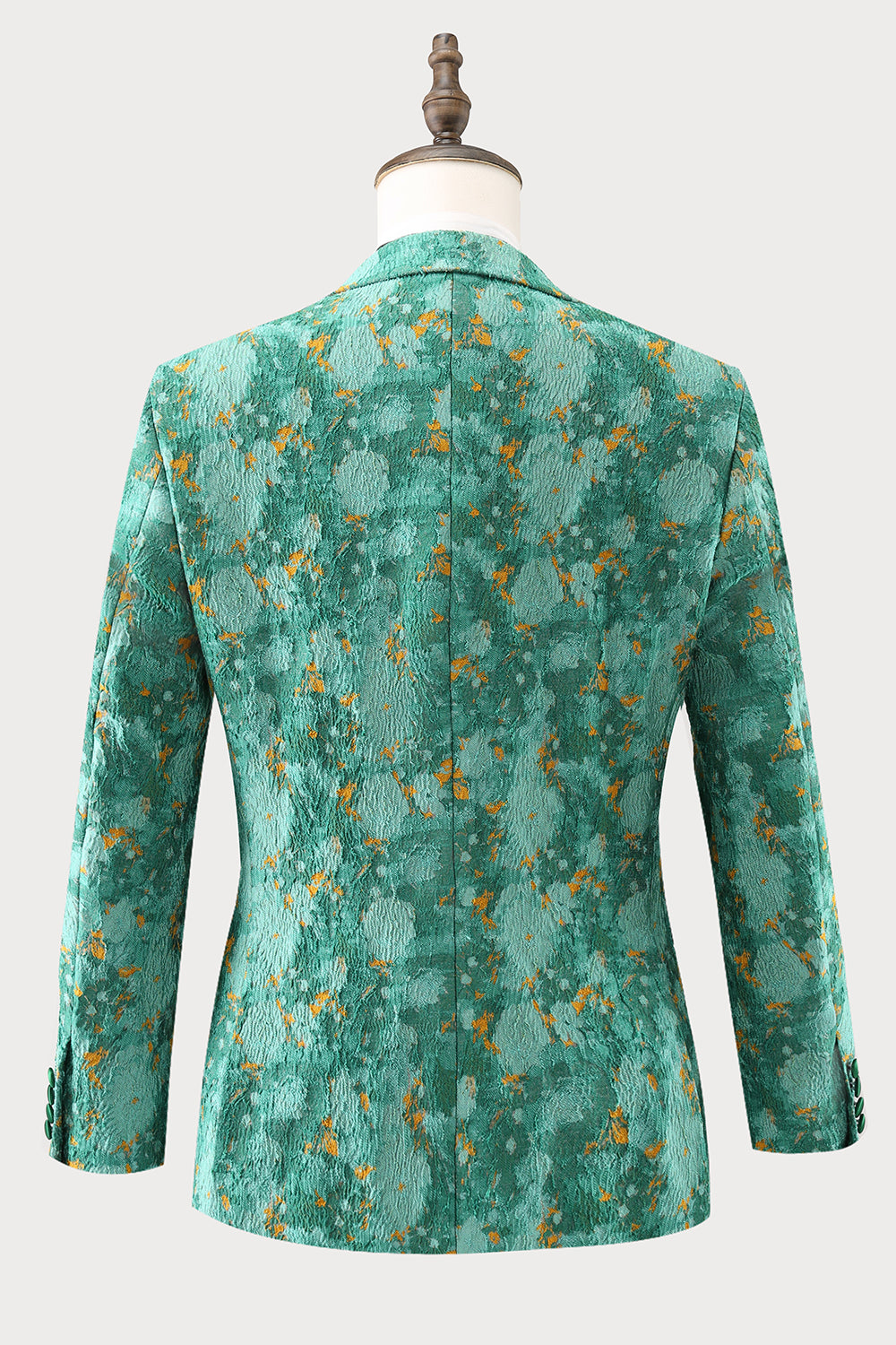 Solapa de pico verde 3 piezas Jacquard Un botón Trajes de fiesta para hombre