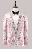 chal rosa solapa jacquard blazer de fiesta para hombre con un botón