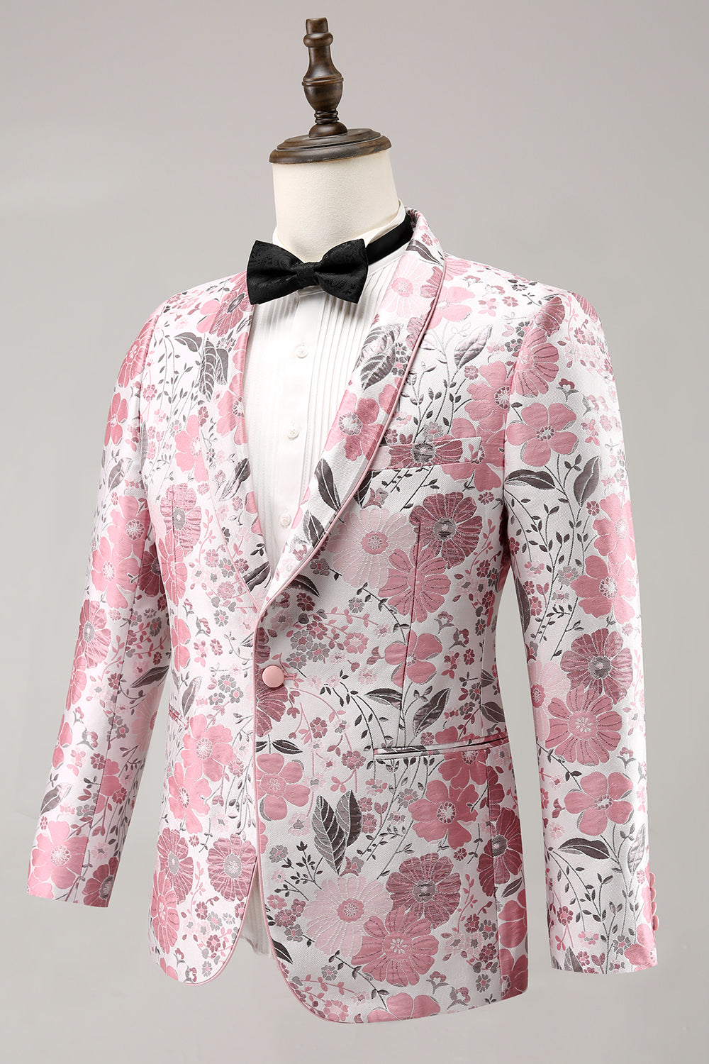 chal rosa solapa jacquard blazer de fiesta para hombre con un botón