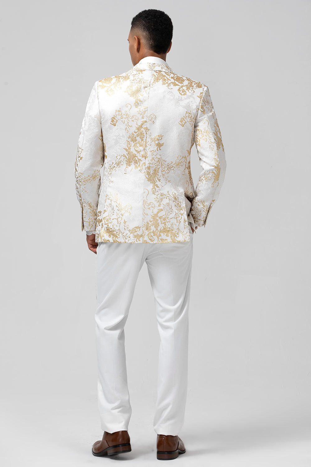 Champagne 2 piezas solapa de pico un botón jacquard trajes de fiesta para hombre