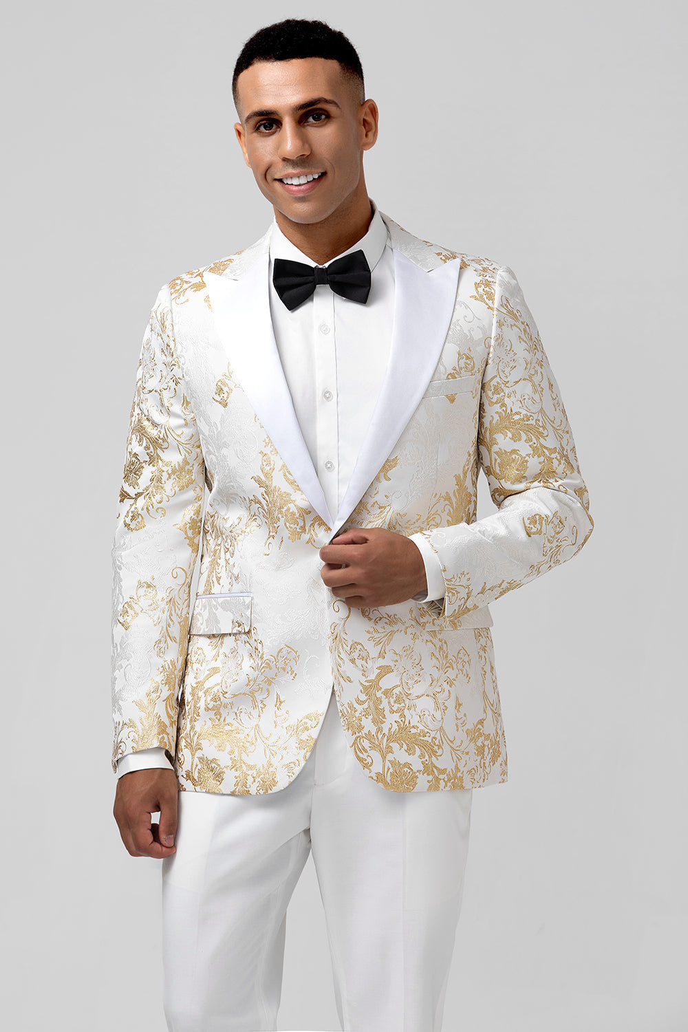 Champagne 2 piezas solapa de pico un botón jacquard trajes de fiesta para hombre