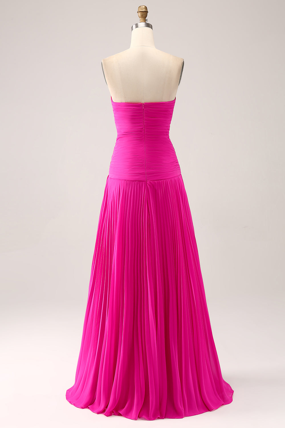 Fucsia Una Línea Novia Plisado Ojo De Cerradura Vestido Largo De Fiesta Con Abertura