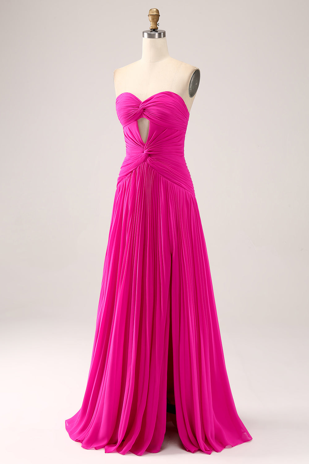 Fucsia Una Línea Novia Plisado Ojo De Cerradura Vestido Largo De Fiesta Con Abertura