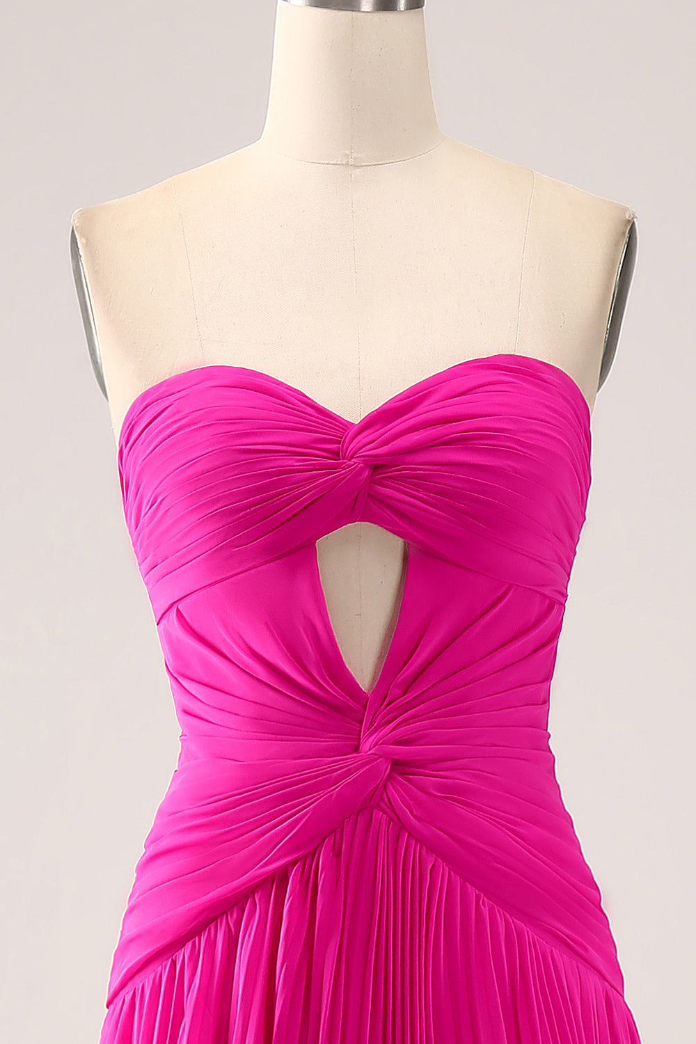 Fucsia Una Línea Novia Plisado Ojo De Cerradura Vestido Largo De Fiesta Con Abertura