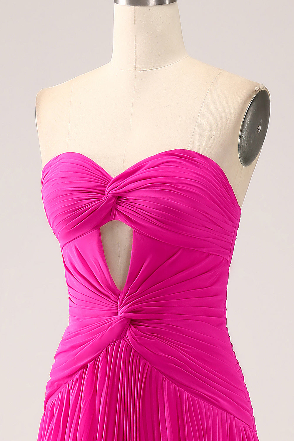 Fucsia Una Línea Novia Plisado Ojo De Cerradura Vestido Largo De Fiesta Con Abertura