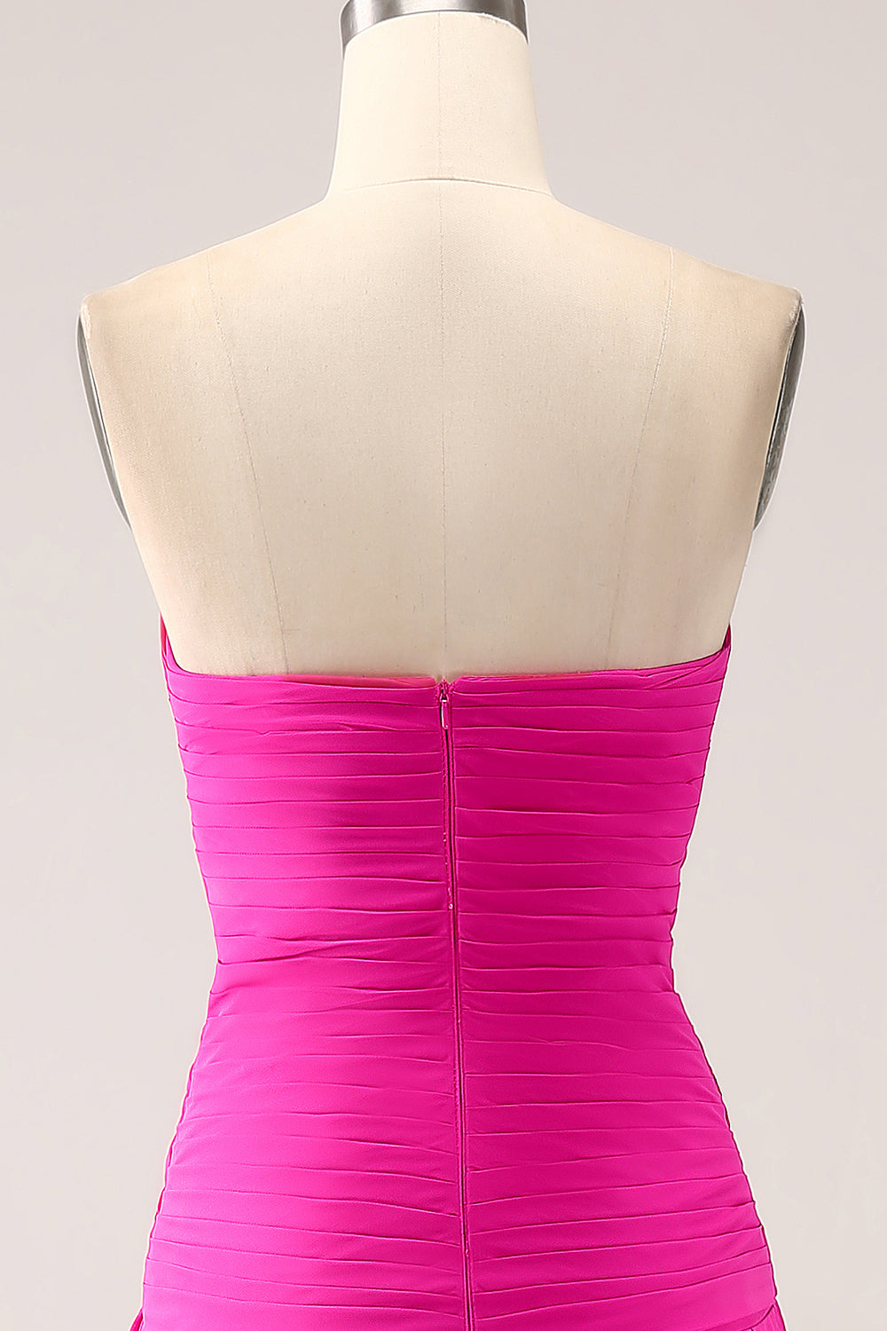 Fucsia Una Línea Novia Plisado Ojo De Cerradura Vestido Largo De Fiesta Con Abertura