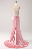 Vestido largo de fiesta de tirantes de espagueti de sirena rubor