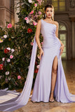 Vestido de fiesta largo con cuentas de un hombro lila sirena con abertura