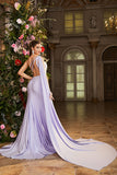 Vestido de fiesta largo con cuentas de un hombro lila sirena con abertura