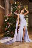 Vestido de fiesta largo con cuentas de un hombro lila sirena con abertura